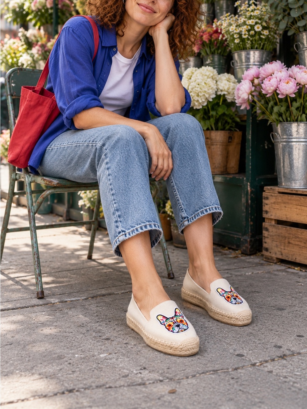 Soludos Frenchie Embroidered Platform Espadrilles 10 Ivory Dog Loafer Flats